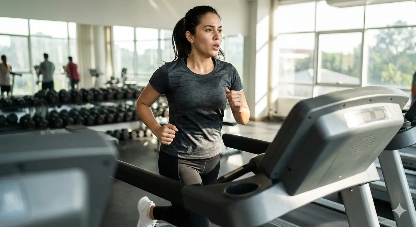 AI generated image of Woman on a Treadmill During Cardio Session