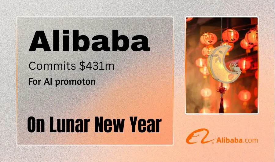 Announcement illustration of Alibaba's $431M AI promotion for Lunar New Year
