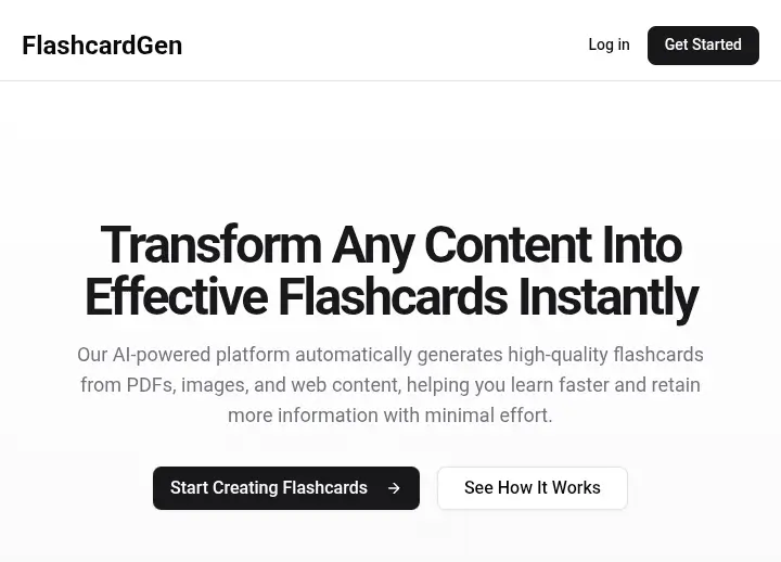 Website screenshot of flashcardgen.com