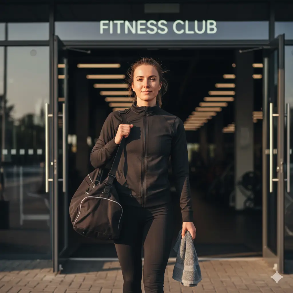 AI generated image of a Woman Leaving the Gym After Workout