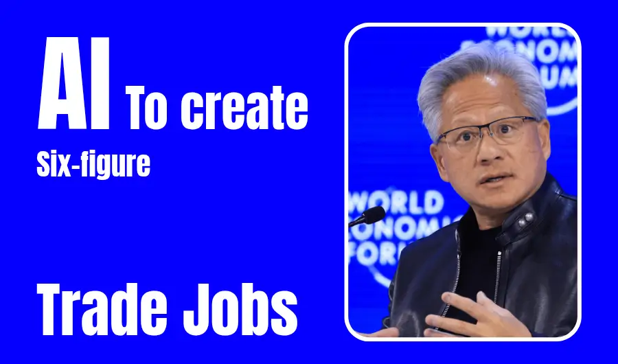Illustration of Jensen Huang speech of skilled trade Jobs created by AI at WEF 2026