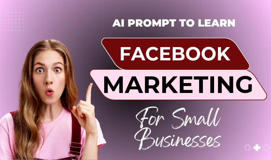 Enthusiastic lady point at AI prompt for learning Facebook marketing for small businesses