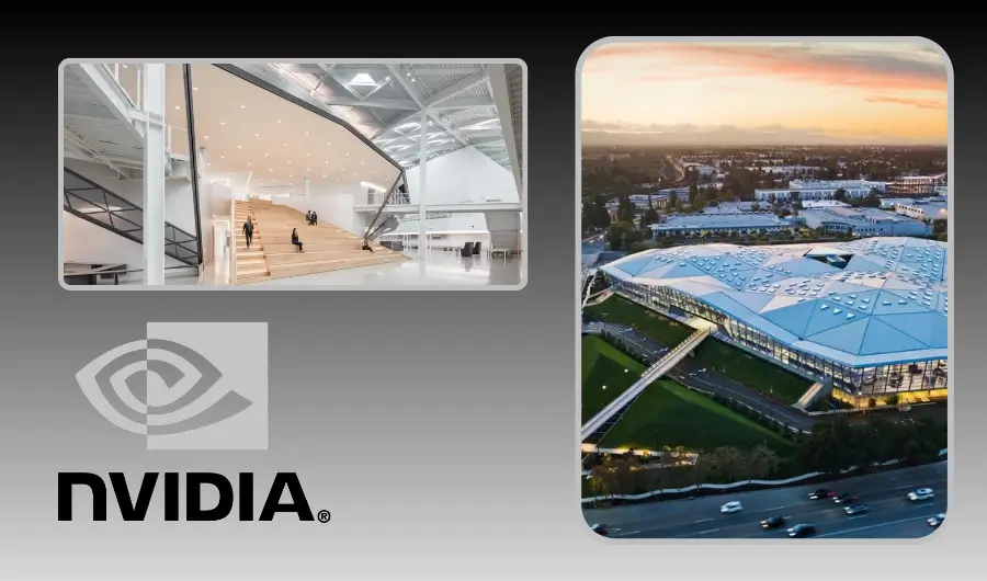Illustration of Nvidia logo and headquarters 