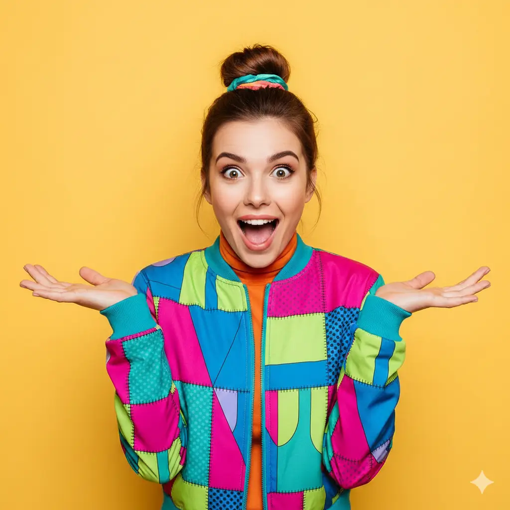 vibrant social-media-style image of surprised woman in bold yellow background