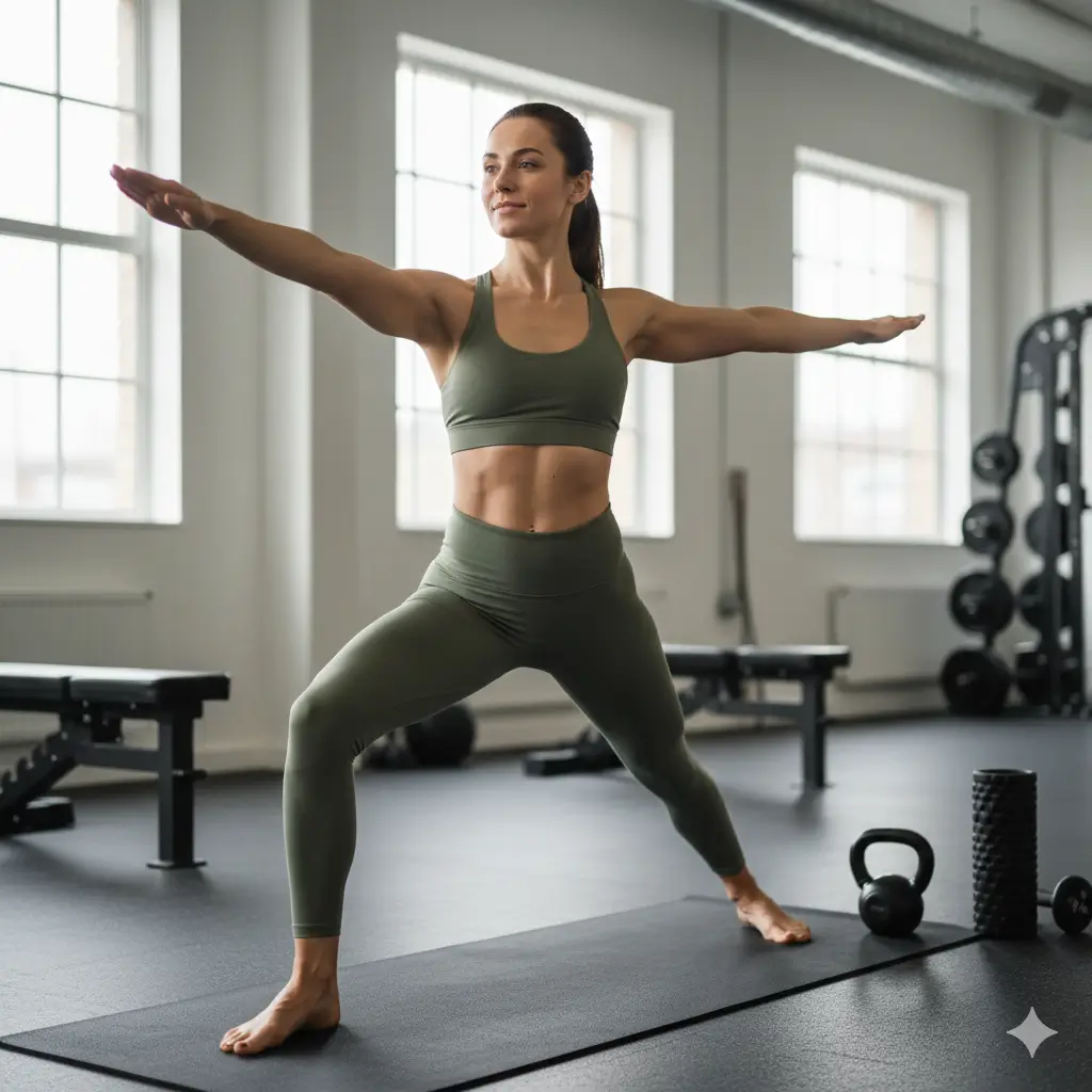 AI generated image of a Woman Doing Yoga-Inspired Gym Training