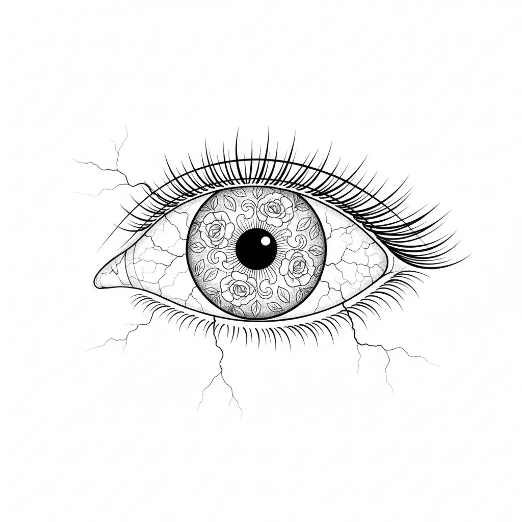 AI generated image of Eye line art: The Cracked Porcelain Eye 