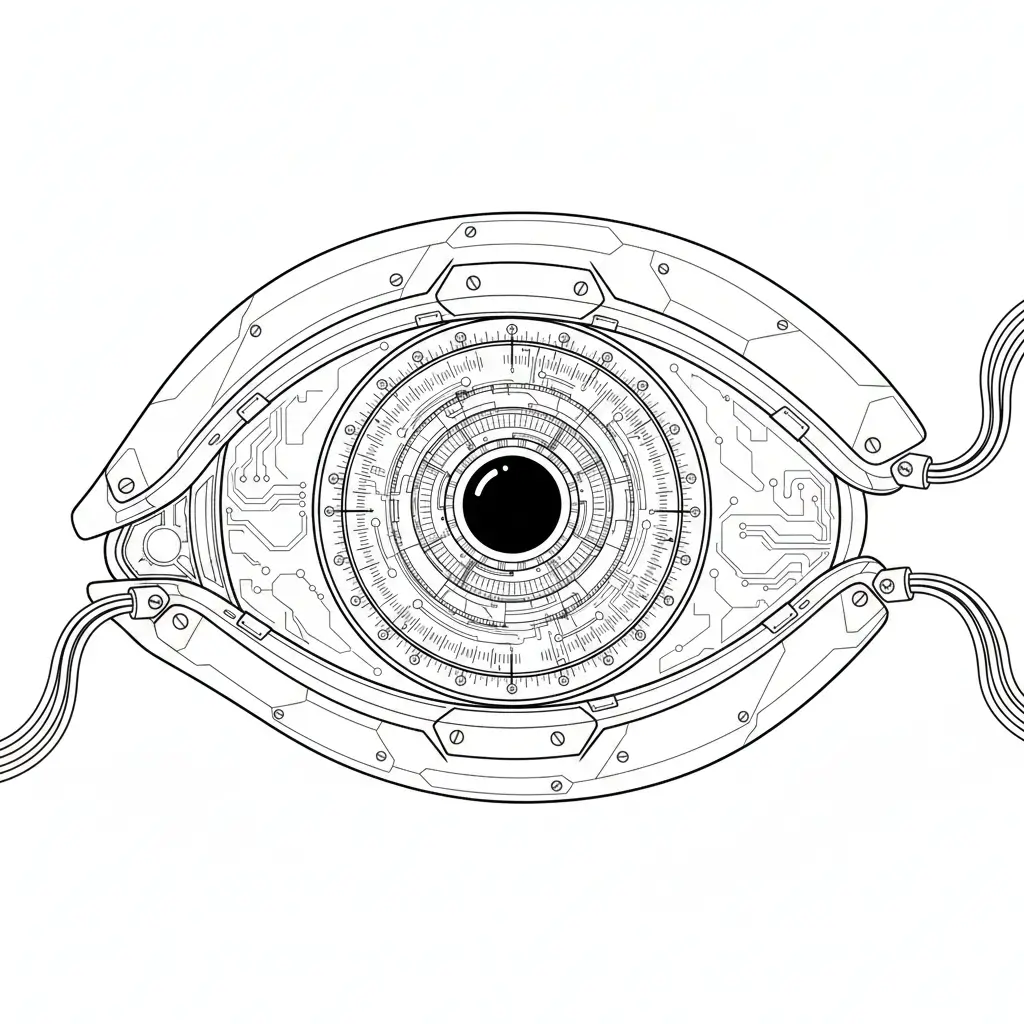 AI generated image of Eye line art: Mechanical Watcher 